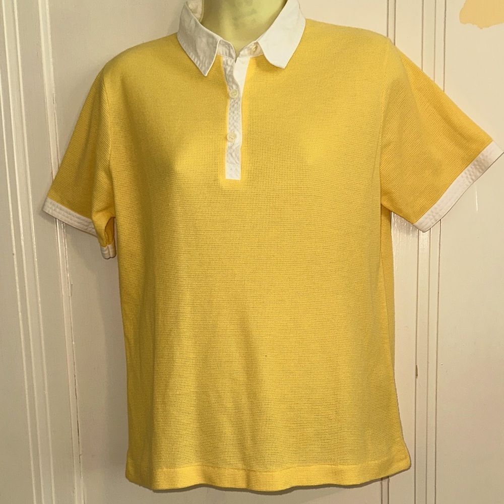 Vtg 70s/80s Country Suburbans Yellow Mesh Short Sleeve Shirt with White Collar